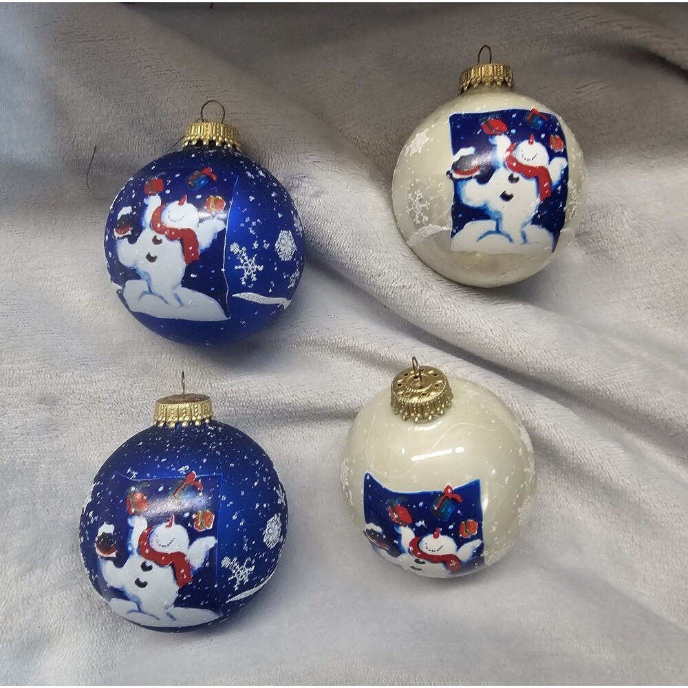 Krebs Vintage Christmas Ball Glass Ornaments, Set of 4, Snowman